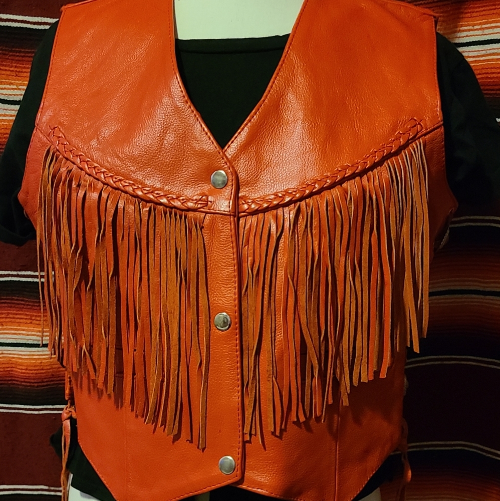 Real leather, red fringe vest.